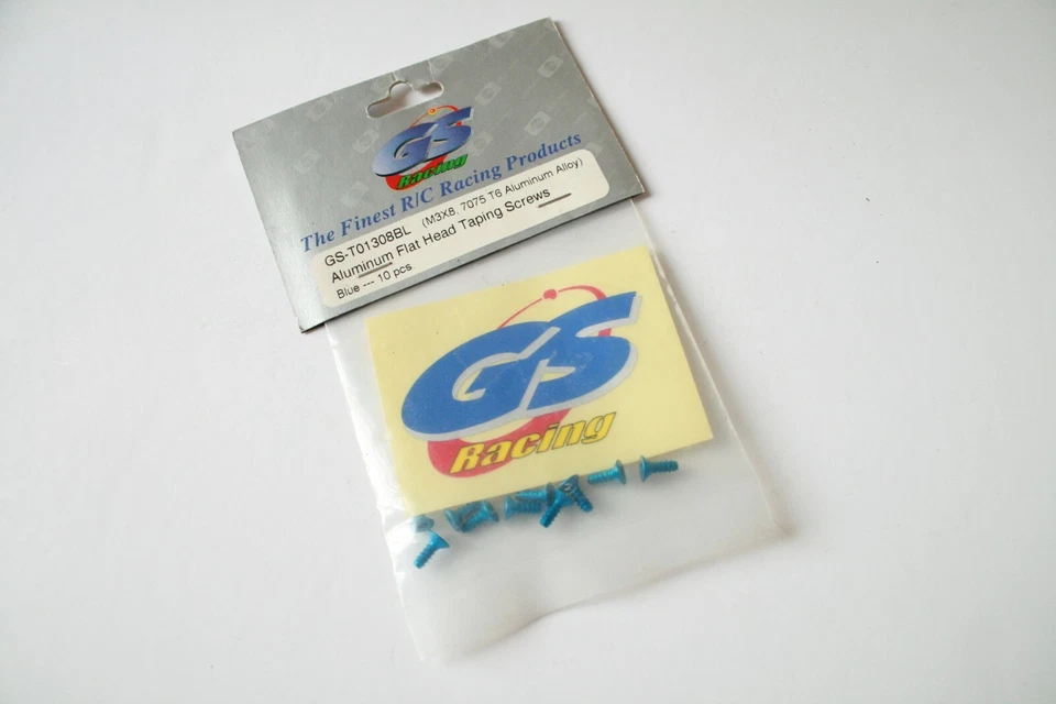 GS Racing M3 x 8mm Blue Aluminium Flat Head Self Taping Screws - GS-T01308BL - Image 1 of 1