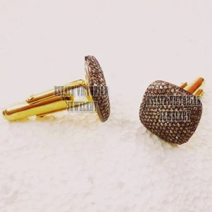 3.86ctw Genuine Old Mine Rose Cut Diamond Vintage Silver Men's Cufflinks Jewelry - Picture 1 of 1
