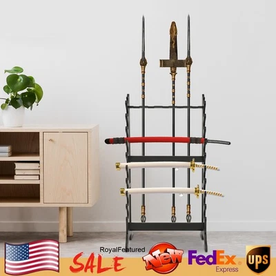 Moderno Soporte de Espada Negro 10 Niveles Vertical Soporte de Espada Exhibición Montado en el Piso 30kg Foto 1 de 4