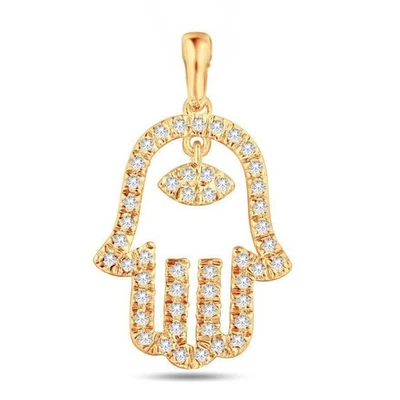 Colgante Diamante Hamsa Palma Fátima Mano Dije Oro Amarillo 10k Foto 1 de 2