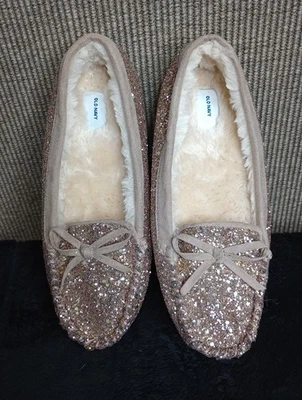 Zapatillas de mocasín forradas de sherpa con brillo para mujer AZUL MARINO ANTIGUO talla 7 Foto 1 de 4