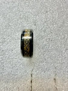 Black Ceramic & BRASS Golden Vine Inlay Size 9 Band Stackable Ring - Picture 1 of 10