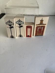 4 The Cat’s Meow Village 2 Street Signs  England Call Box Outhouse Used Four - Picture 1 of 16