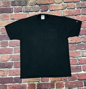 Vintage Jerzees Black Blank T Shirt Short Sleeve Plain Pocket Tee Mens Large USA - Picture 1 of 5