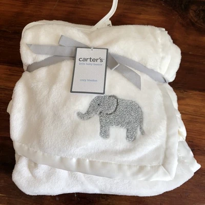 Carters Cozy Blanket GRAY ELEPHANT Security Blankie White Ivory 2017 - Image 1 of 4