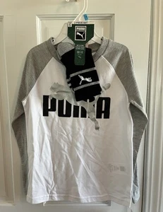 Puma Shirt Boys Size 5 White Raglan Crewneck Long Sleeve Tee & Sock Set Logo NWT - Picture 1 of 5