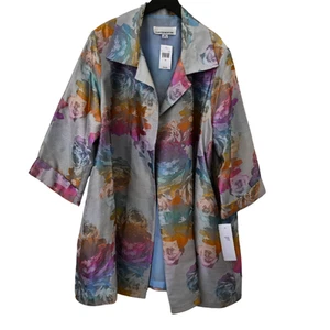 Caroline Rose Jacquard Party Blazer Jacket Plus Size 2X Multicolor Ombre Floral - Picture 1 of 6