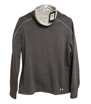 全新带标签 Under Armour 女式 S 码漏斗领灰色宽松运动衫袋鼠口袋 — 第 1/4 张图片