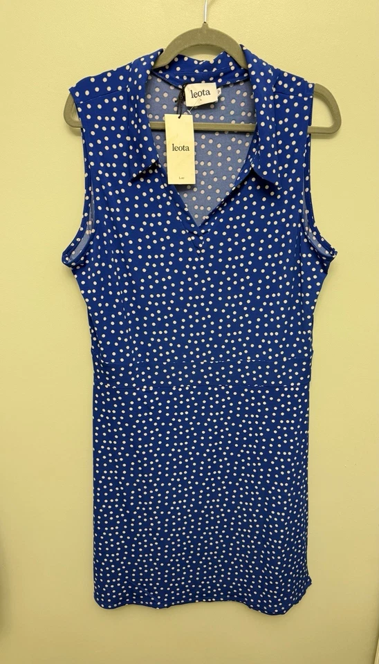 LEOTA Women's Sleeveless Reiley Cobalt Confetti Dot Dress Sz 1L Retail