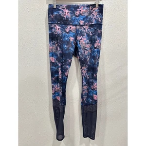 Lululemon Size 10 Leggings Floral Print Blue Pink High Rise Mesh Panels Womens - Picture 1 of 5