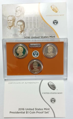 2016 Presidential Dollar 3 Piece Proof Set Complete w/ OGP & COA Cover