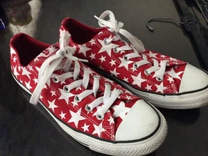 Converse All Star Red White Stars Low Top Sneakers Men's Sz 8 Women's 10 Chuck T - Picture 1 of 10