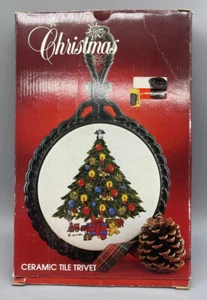 Carlton Glass Cast Iron Christmas Ceramic Tile Trivet With Box - Picture 1 of 5