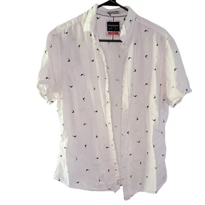 Denim & Flower Dolphin Print Shirt Short Sleeve Button Up Casual Mens Large - Picture 1 of 6
