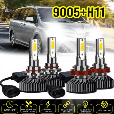 Combo bombillas de faros LED 6000K para Toyota Sienna 2011-2019 haz alto bajo blanco Foto 1 de 4