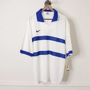 Vintage 90's Nike Blank Collared Soccer Jersey Shirt White Blue Striped Sz L NOS - Picture 1 of 10