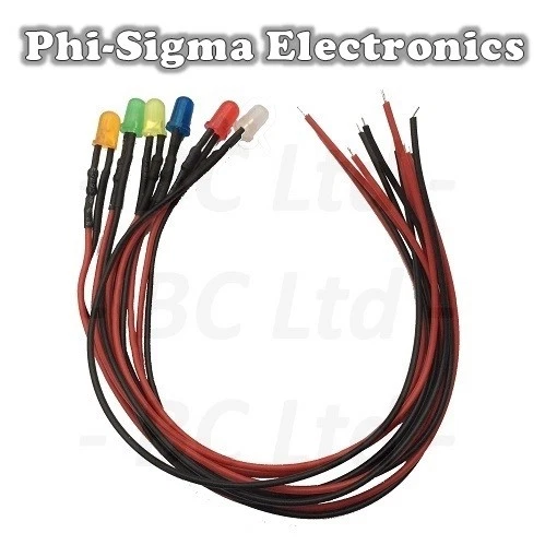 Pre-Wired Diffused LEDs : 9v~12v : 3mm 5mm : Red,Blue,Green,Yellow,Orange,White