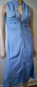 Vestido camisero sin cuello y sin mangas de lino azul pálido COLECCIÓN RALPH LAUREN talla 4 - Imagen 1 de 7