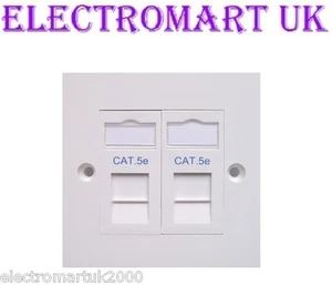 1 GANG DOUBLE CAT5 CAT5e WALL PLATE FACEPLATE RJ45 NETWORK SOCKET SQUARE EDGE - Picture 1 of 1