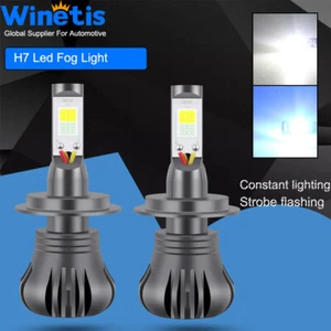 H7 Strobe Dual Color 6000K White 8000K Ice blue Switch COB LED Bulbs Fog Lights - Picture 1 of 7