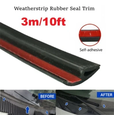 10FT/3M T-Shape Car Windshield Rubber Seal Strip Hood Moulding Trim Weatherstrip - Image 1 of 4
