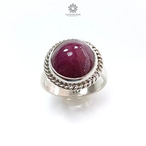 7.6gms Red Ruby Gemstone Round 925 Sterling Silver Bezel Set Ring Size 8 US - Picture 1 of 8