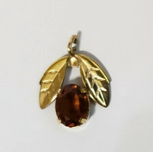 Vtg 1/20 14KT G.F. Amber Stone/Curved Leaves Pendant Jewelry Signed dce / Curtis - Picture 1 of 8