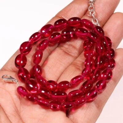 Collana di perle ovali lisce in argento sterling 925 rubino di qualità AAA+, ... - Immagine 1 di 4