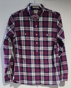 Camisa con botones a cuadros de algodón y lana LL Bean para mujer azul púrpura manga larga talla M - Imagen 1 de 11