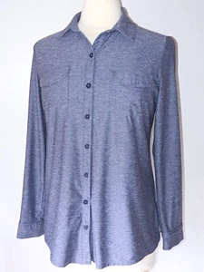 Eddie Bauer Infinity Roll Tab Long Sleeve Stretch Top Petite Medium PM Blue - Picture 1 of 3