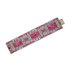 Lab Burmese Ruby Antique Broad Bracelet 925 Sterling Silver Statement Jewelry - Picture 1 of 4