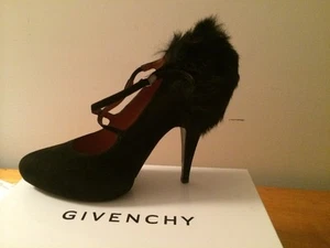 NIB Givenchy Suede Black Mink Fur Heel Platform Criss Cross Pump Barneys 39.5 - Picture 1 of 10