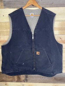 Carhartt Vest Sherpa Lined Denim Work Vest Y2K Black V-26 Men's 2XL Full Zip - Picture 1 of 9