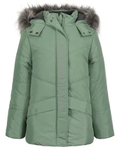 Calvin Klein Girls' GREEN BAY Logo Placket Hooded Puffer Jacket, 5/6 - Picture 1 of 2