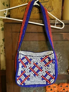 Vintage 1970's  ~ Red White and Blue Shoulder Bag -  Big Beads - Picture 1 of 6