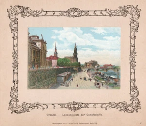 Dresden. Dampfschiff-Landungsplatz. Farblithographie von 1890 auf Werbetafel - Picture 1 of 2