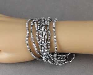 9 silver grey seed bead stretch set beaded stack stretchy small beads bracelet - Picture 1 of 8