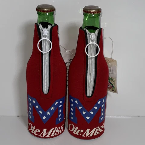 Ole Miss Rebels NCAA Retro Throwback Zip Up Bottle Koozie Set of 2 NWT Cover