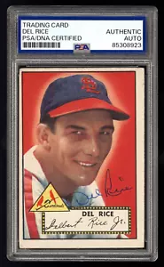 1952 Topps 100 Del Rice PSA/DNA Autografiado Firmado HQ Auto EX St. Louis Cardinal - Imagen 1 de 2