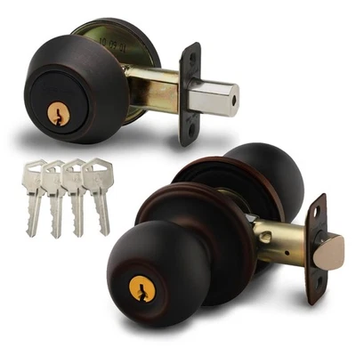 BKDB141TB Perilla de Puerta Bola Igual con Llave con Combinación de Cerrojo, Bronce Toscano Foto 1 de 4