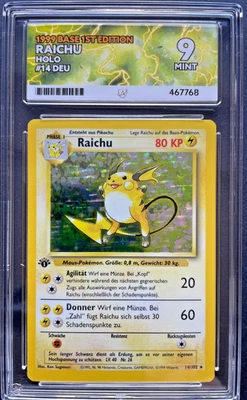 Pokemon Raichu 1st Edition Base Set Holo Rare German 1999 14/102 ACE Mint 9 - Image 1 of 2