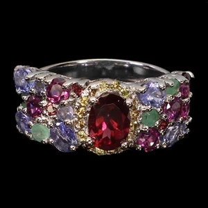 Anillo De Plata Esterlina 925 Con Rodolita Esmeralda Zafiro Tanzanita Tamaño 8 - Imagen 1 de 13