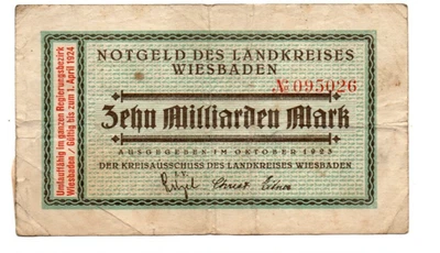 10 000 000 000  MARK  FINE  BANKNOTE  FROM  GERMANY/WIESBADEN  1923 - Image 1 of 2