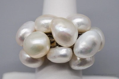 Vintage Pearl Cluster Sterling Silver Ring - Size 7 - Image 1 of 4
