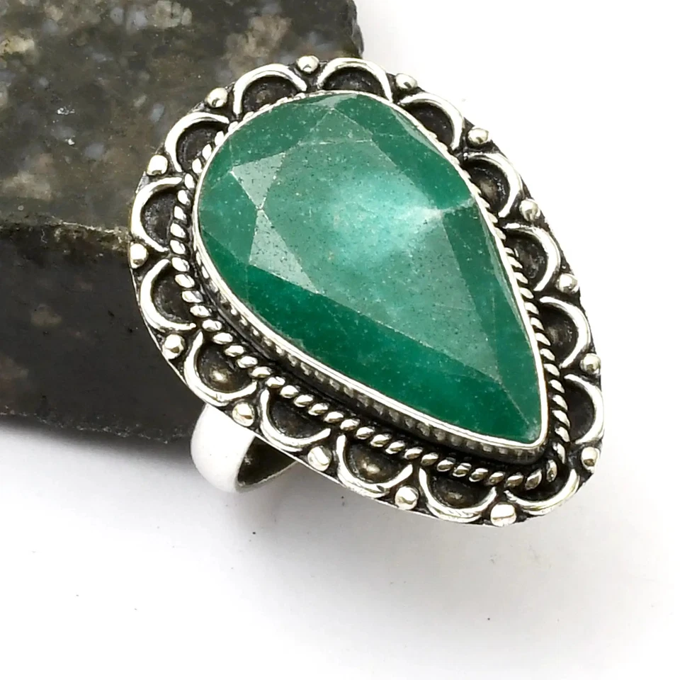 Кольцо ювелирное изделие ручной работы с искусственным изумрудом драгоценным камнем в подарок размер США - 9 AR 40308 - Изображение 1 из 1