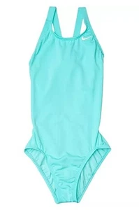 Nike L108425 Kids Aqua Solid Fast Back One-Piece Swimsuit Size Large - Picture 1 of 2