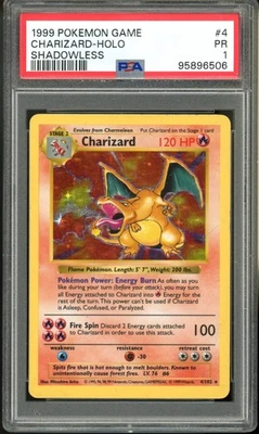 1999 Pokemon Base Set SHADOWLESS 4/102 Charizard Holo PSA 1 - Image 1 of 2