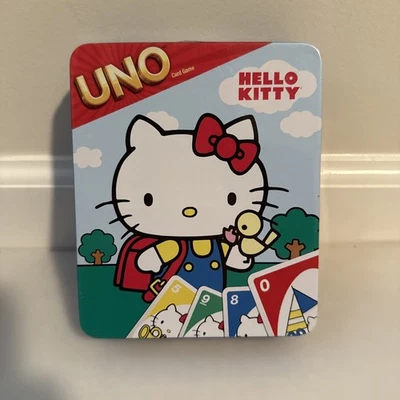 Hello Kitty UNO Card Game Tin Box Sanrio Mattel 2012 Incomplete Missing 6 Cards - Image 1 of 4