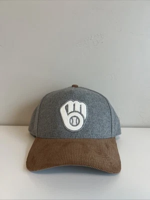 Mitchell & Ness Milwaukee Brewers A-Frame Pro Pinch Snapback Corduroy Wool Hat - Image 1 of 4