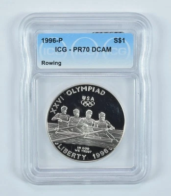 1996-P Olympic Rowing Commemorative Silver Dollar PR70 DCAM ICG *9362 - Image 1 of 4